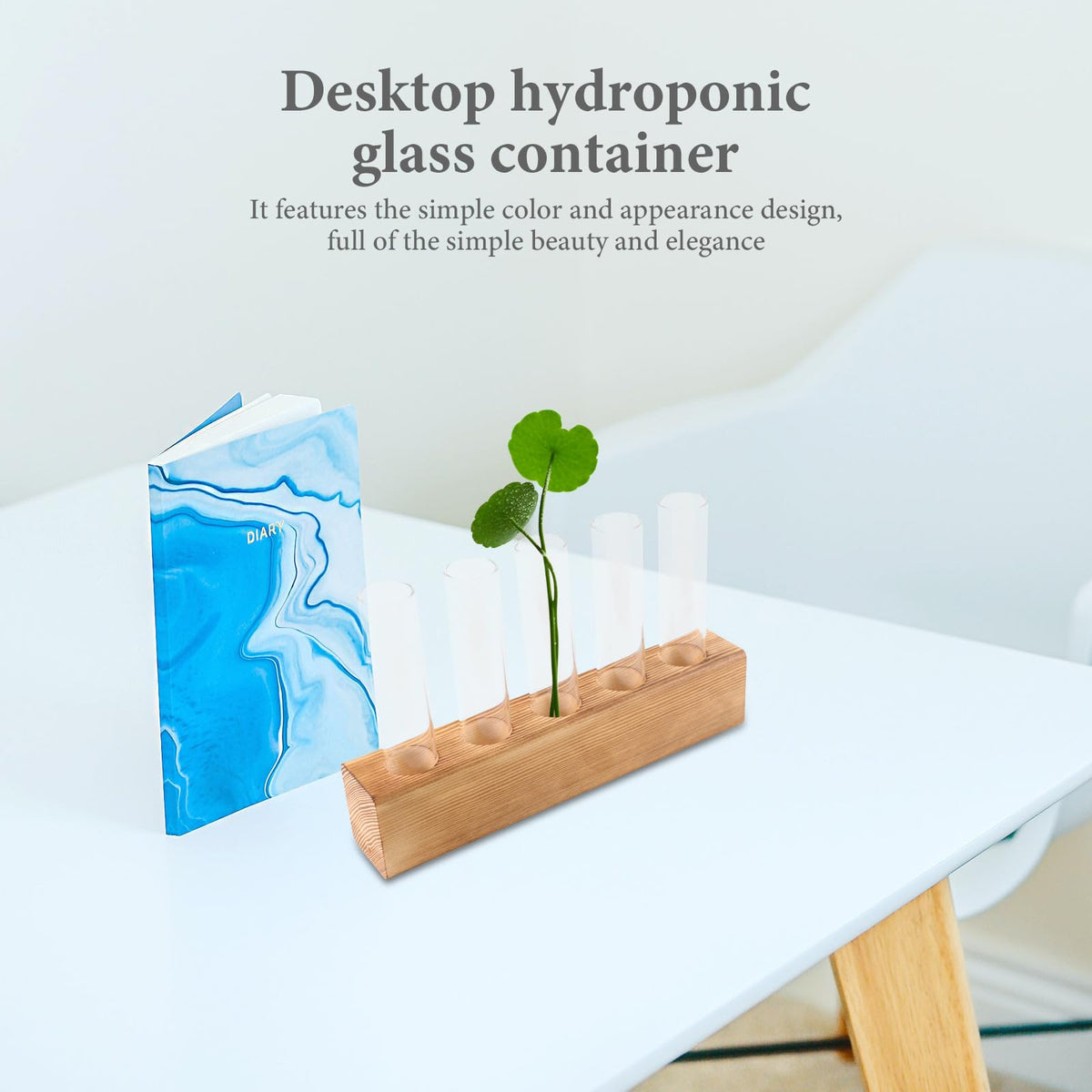 minkissy Hydroponic Plant Vase Glass Planter with 5-Hole Wooden Stand for Indoor Desktop Terrarium and Plant Propagation Home Office Décor