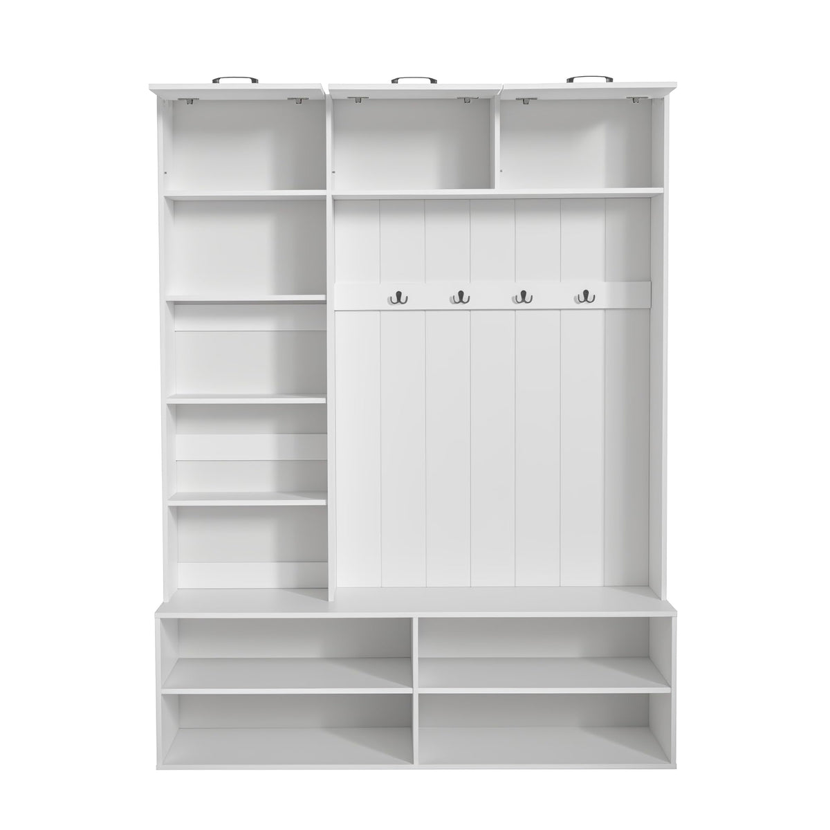 5-in-1 Hall Tree with Bench, Entryway Storage Organizer Cabinet, White