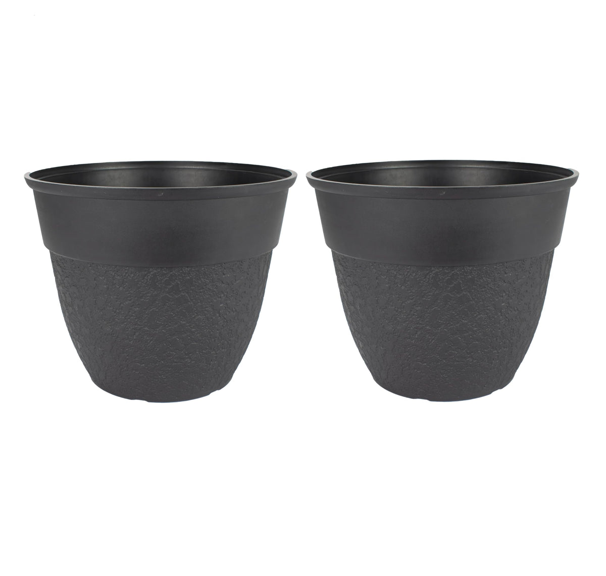 The HC Companies Brookhaven Decorative Round Planter - Lightweight Premium Resin Plant Pot with a Stonelike Texture for Indoor Outdoor Use (16 Inch Black, Pack of 2)