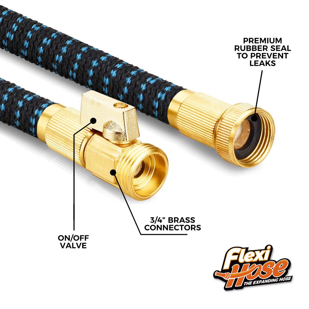 Flexi Hose Expandable Garden Hose with 8 Function Nozzle, 75FT - Lightweight Retractable Garden Hose, Water Hose - No-Kink Flexibility, 3/4 Inch Solid Brass Fittings and Double Latex Core
