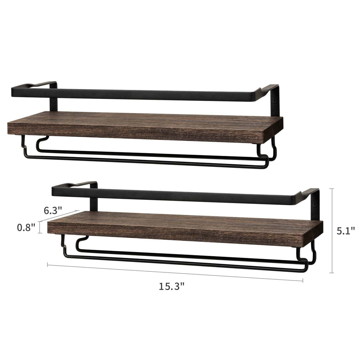 Mkono Wall Mounted Wine Rack Set of 2 Wood Shelf Rustic Wine Bottle Glass Floating Shelves with Stemware Hanger Modern Plants Photos Wine Display Storage Holder for Kitchen Dining Room Bar, Black