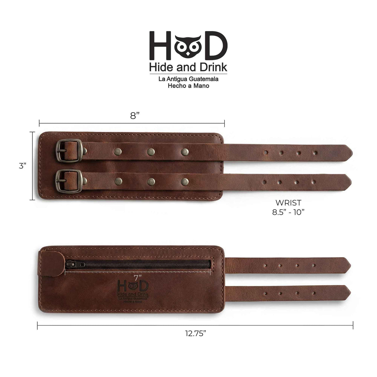 Hide & Drink, Stylish Wrist Wallet Cuff XL, Wristband with Secret Pouch, Cash Holder, Money Organizer, Full Grain Leather, Handmade, Bourbon Brown
