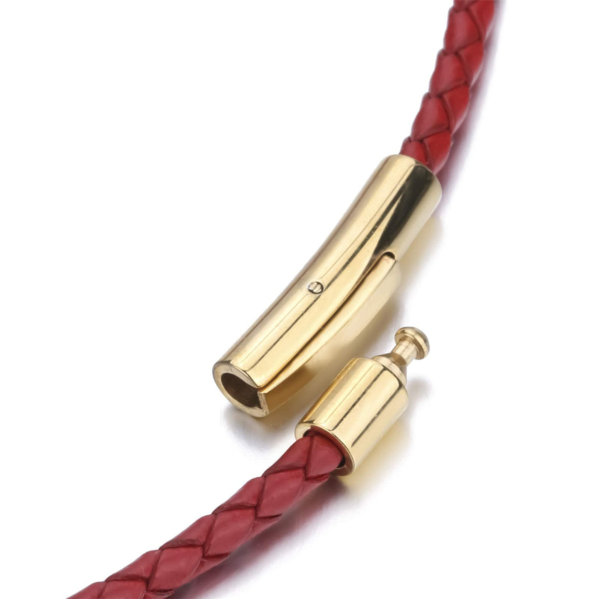 ELFASIO 3mm Braided Leather Chain Cord Necklace for Men/Women, Black/Brown/Red/Blue Rope Chain for pendant, Gold Stainless Steel Secure Clasp 22inches