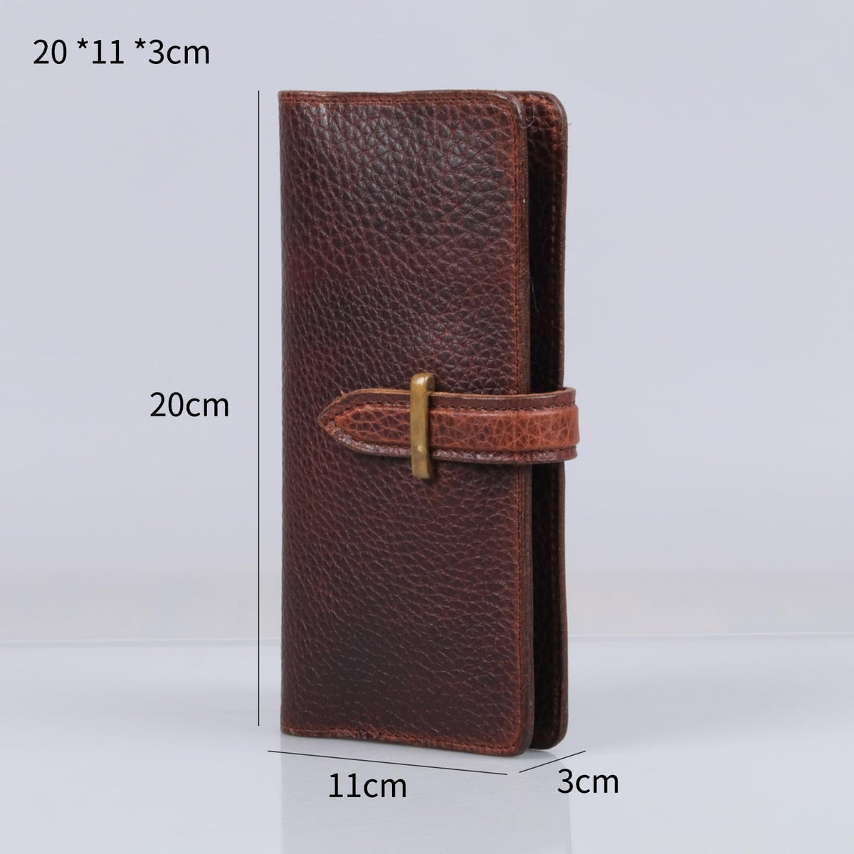 RMAWRAD genuine leather long bi-fold wallet/card holder, unisex, made of full-grain cowhide, with card slots and a coin purse, dark brown.
