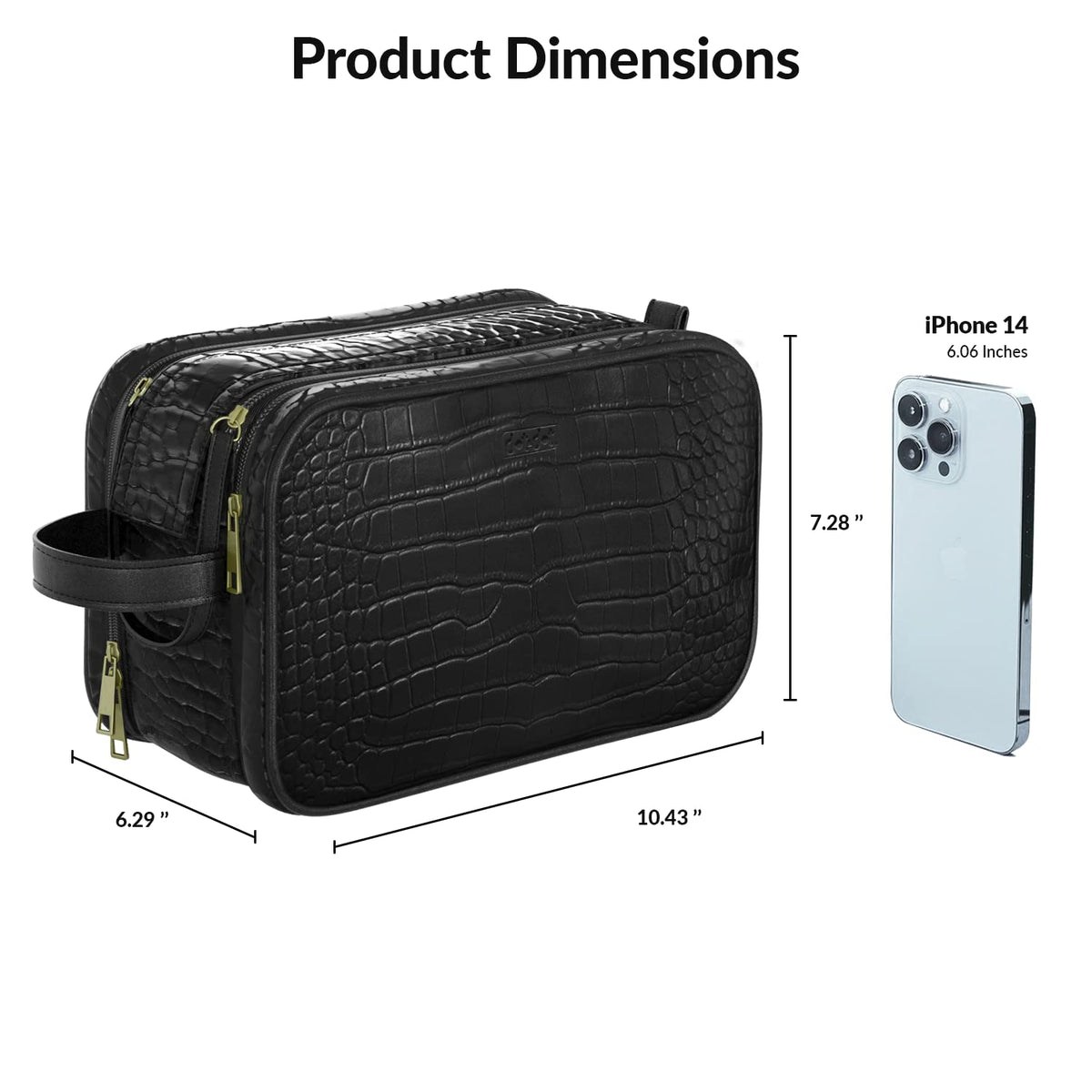 Dot&Dot Leather Toiletry Bag for Men Women - Spacious Womens Mens Toiletry Travel Toiletries Bags (Black Croc)