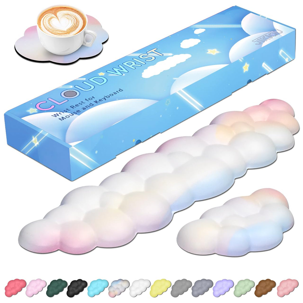 JIKIOU Upgrade Leather Cloud Keyboard Wrist Rest, Cloud Wrist Rest with Non-Slip PU Base, Comfortable Memory Foam Wrist Rest for Computer Laptop Mac Gaming Office and Pain Relief Christmas Wish Gift