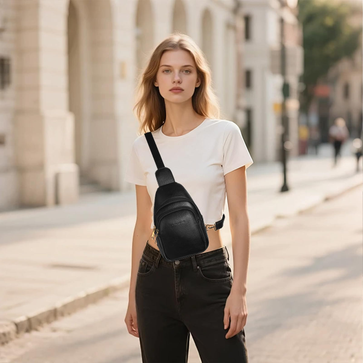 GAEKEAO Sling Bag for Women Small Cross Body Fanny Packs Trendy Chest Bag for Travel, Vegan Leather with Adjustable Strap