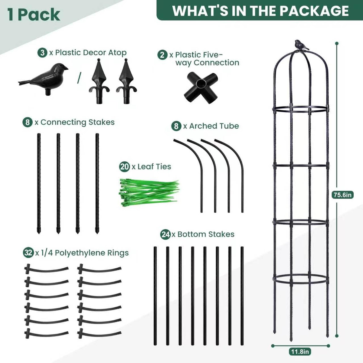 Garden Obelisk Trellis for Climbing Plants Outdoor, 6.3 ft Tall Trellis for Roses Clematis Jasmine Ivy Flower Light Climbing Vines Potted Plant Support, Patio, Yard, Black, 2PCS
