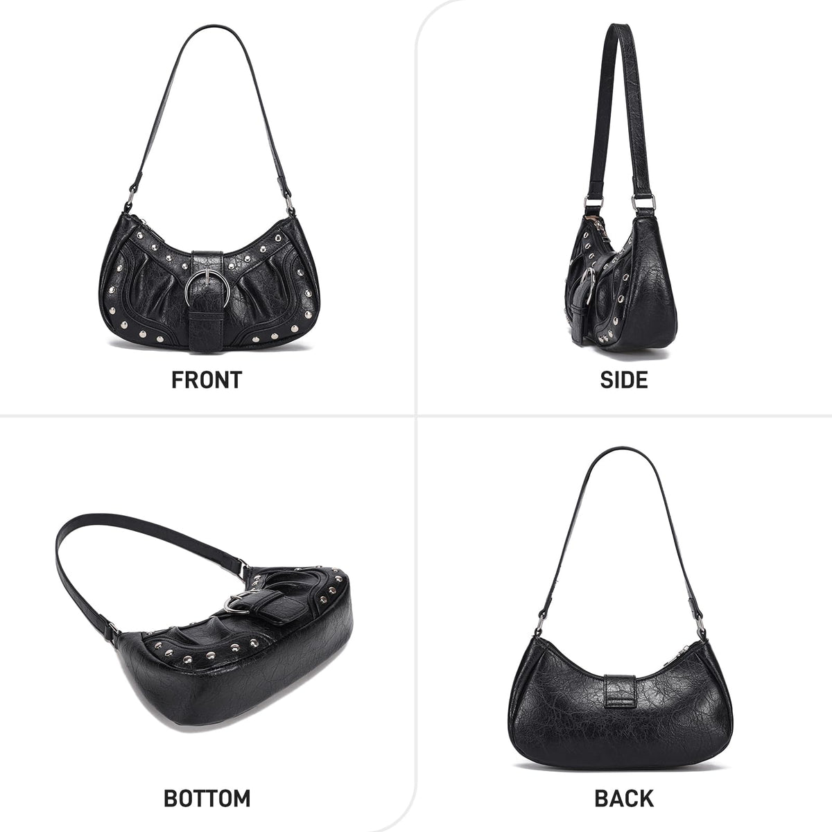 HIYOLALA Y2K Purse Small Shoulder Bags for Women with Rivets Punk Style Goth Grunge Emo Handbag