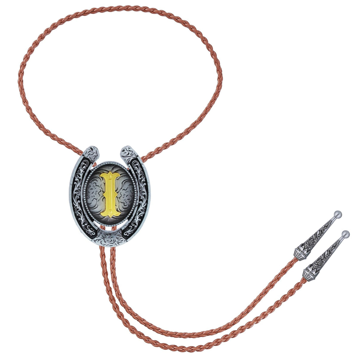 HUABOLA CALYN Brown Bolo Tie for Men Black Initial Letter ABCDMJR to Z Native American Western Cowboy Bolo Tie for Women (I)
