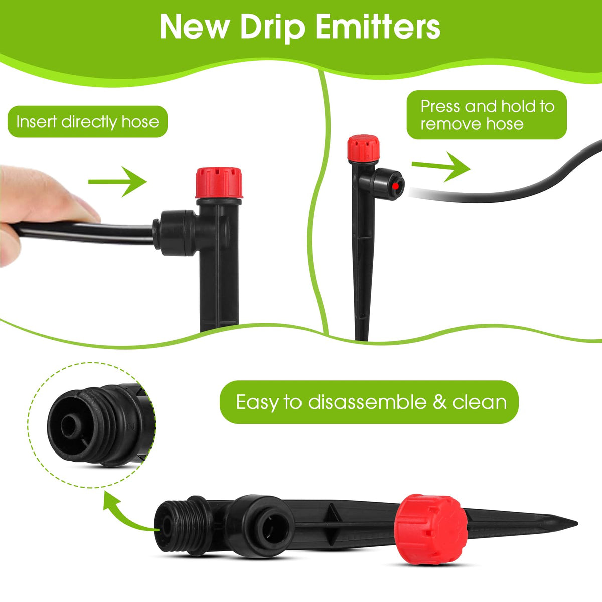 60 Pcs Red Drip Irrigation Emitters with Stake - Adjustable Stream for 1/4" Tubing - Garden Watering System Parts Drippers - Sprinkler Heads