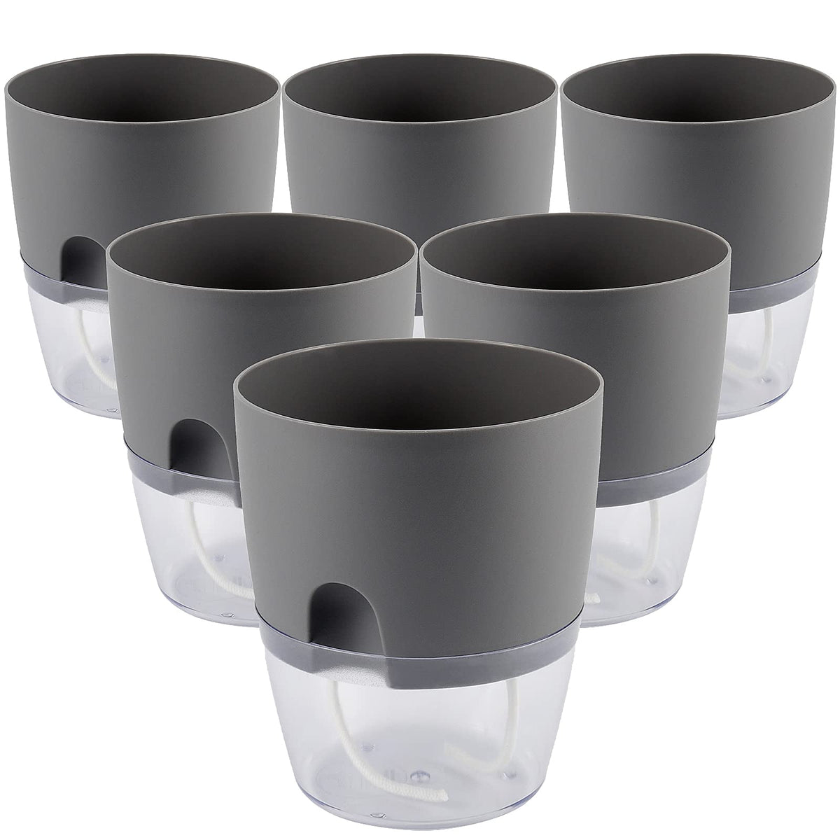 HAKZEON 6 Pack 6 Inch Plastic Self Watering Pots for Indoor Plants, Self Watering Flower Pots with Wick Ropes, Double-Layer Self Watering Planter Pots for Plants, Flowers, Herbs