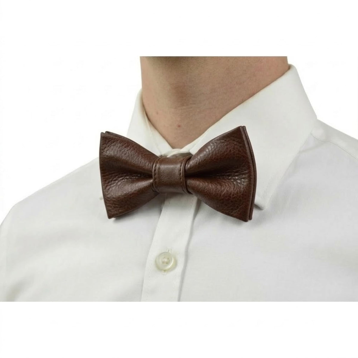 Handmade Genuine Lamb Leather Mens Bowtie Men - Skinny Solid Casual Business Wear Narrow Slim Bow Tie Party Wedding Gift (Espresso Brown, One Size)