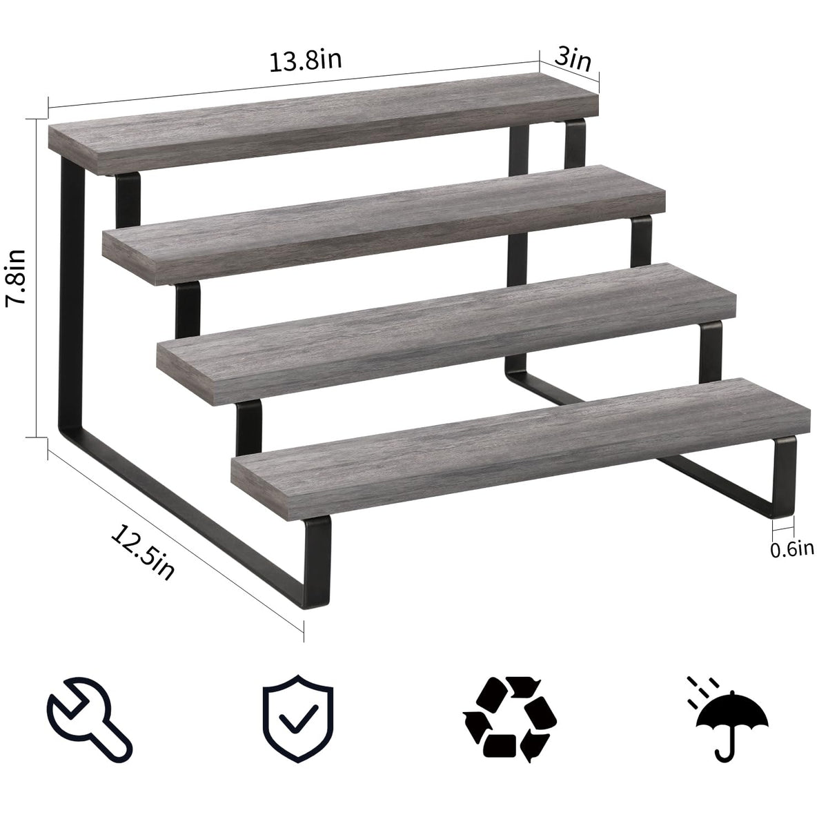YINMIT Wooden Display Riser Stand, Tiered Perfume and Cologne Organizer Stand, 4 Tier Spice Rack Organizer, Rustic Display Shelf for Candles (4 Tier,2Pack,Grey)