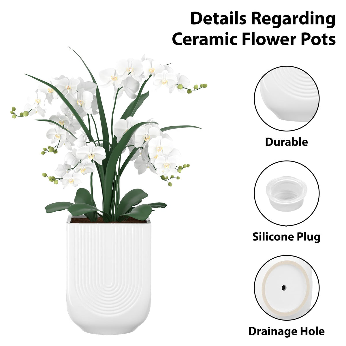 XiHuaer Ceramic Planter, 6 Inch Plant Pot with Drainage Hole, Indoor Outdoor Planter Flower Pots, White Pot for Plants