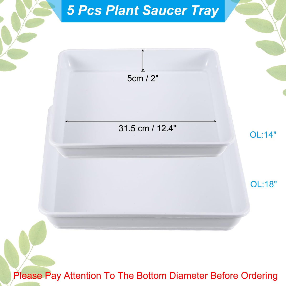 PATIKIL Plant Saucer Tray, 5 Pack 14 Inch Square Plant Saucer Heavy Planter Pot Saucers Large Deep Flower Planter Drip Tray for Indoor Outdoor Plants, White