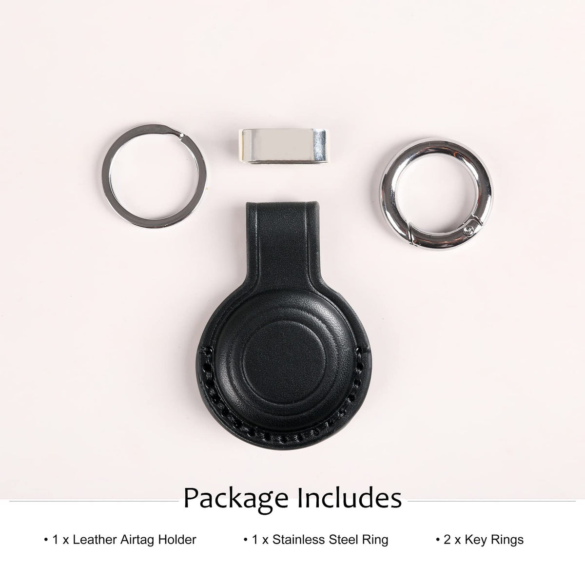 KEEPXYZ Genuine Leather Keychain Holder Compatible with Airtag, Secure for Air Tag Keychain Holder Case Cover Key Chain Ring Accessories - Black V2.0