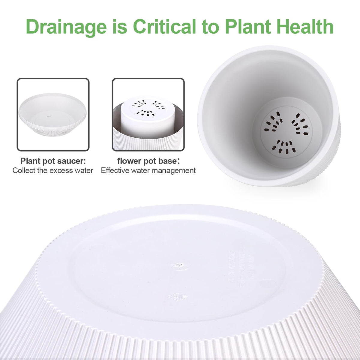 Yaghpy Plant Pots，Set of 2 Plastic Large Pots for Indoor Plants,Flower Pots Outdoor Planters with Drainage Hole and Seamless Saucer,(White 12Inches)