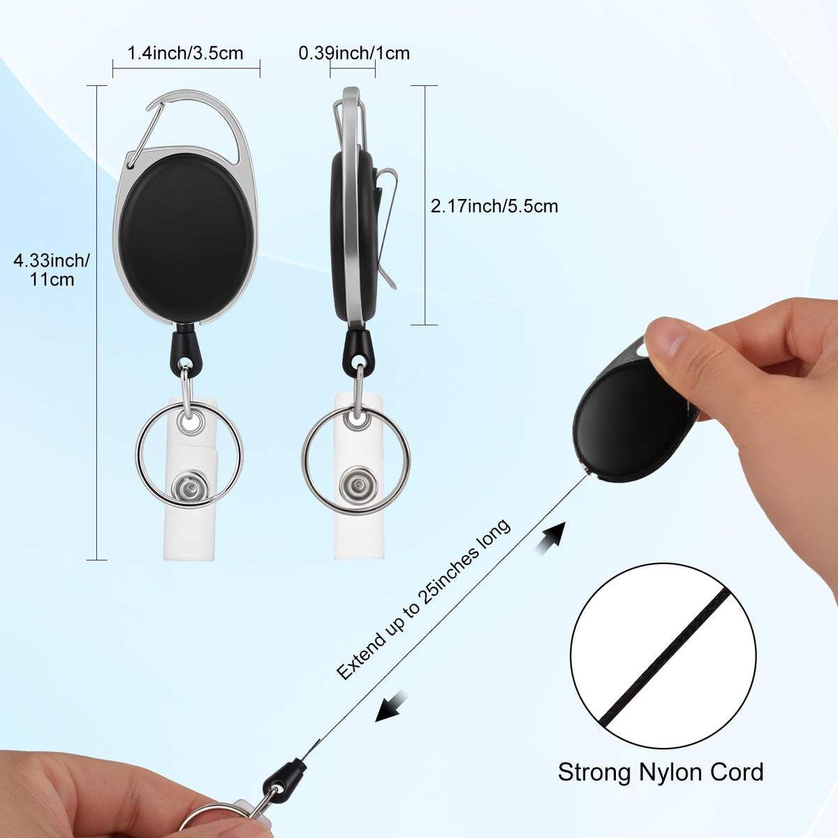 20 Pack Retractable Badge Reel Clips with 20 Pack ID Badge Holders Clear Vertical ID Name Card Holder with Heavy Duty Carabiner Badge Reels for Office Worker Employee Doctor Nurse Teacher Student