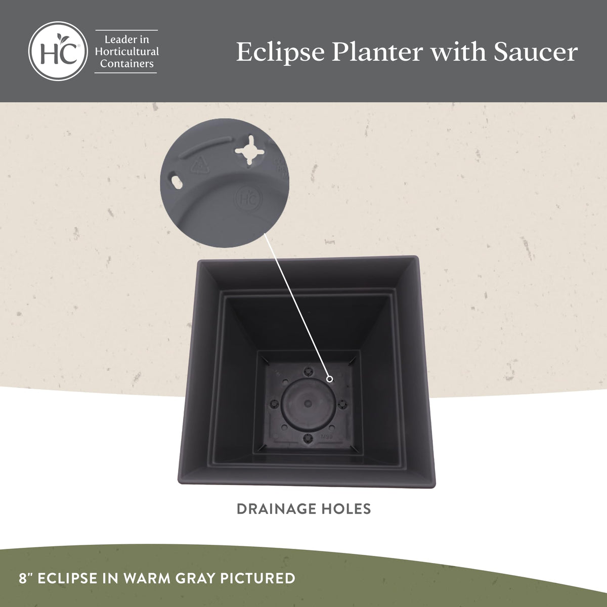 The HC Companies 6 Inch Eclipse Square Planter Pots w/Drainage Holes & Attached Saucer, Lightweight UV-Resistant Plastic Indoor Outdoor Planters, 4-Pack Flower Pots, Garden Home Decor, Peridot Green