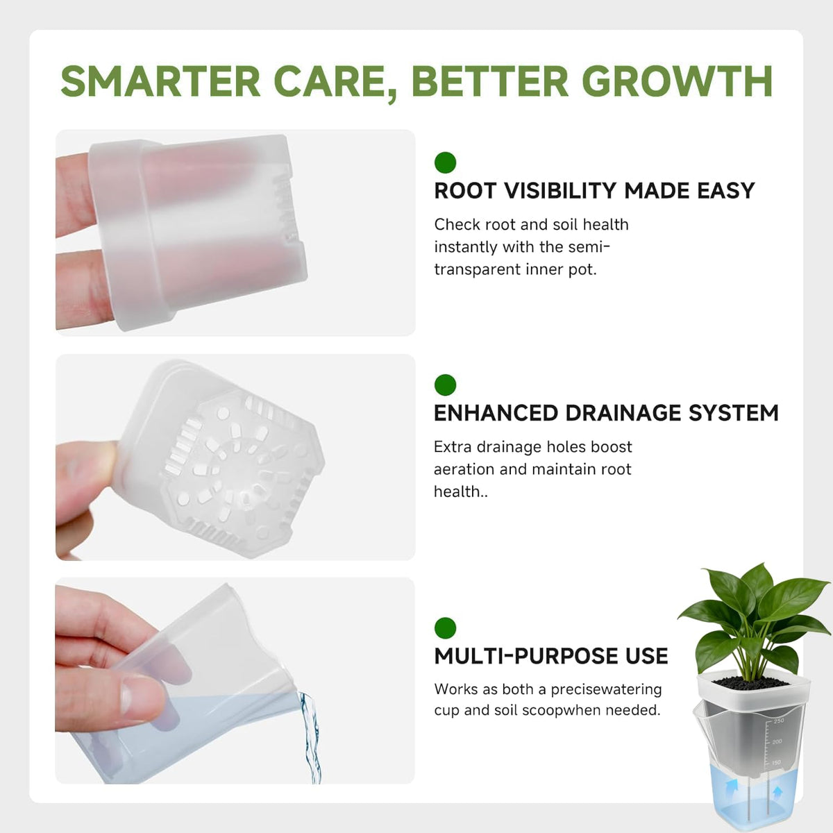 NUSQO Self Watering Pots for Indoor Plants, 12 Pack 2 Inch Mini Clear Plastic Planters with Water Level Indicator, Drainage Holes and Plant Labels for African Violet and Alocasia Corm Propagation