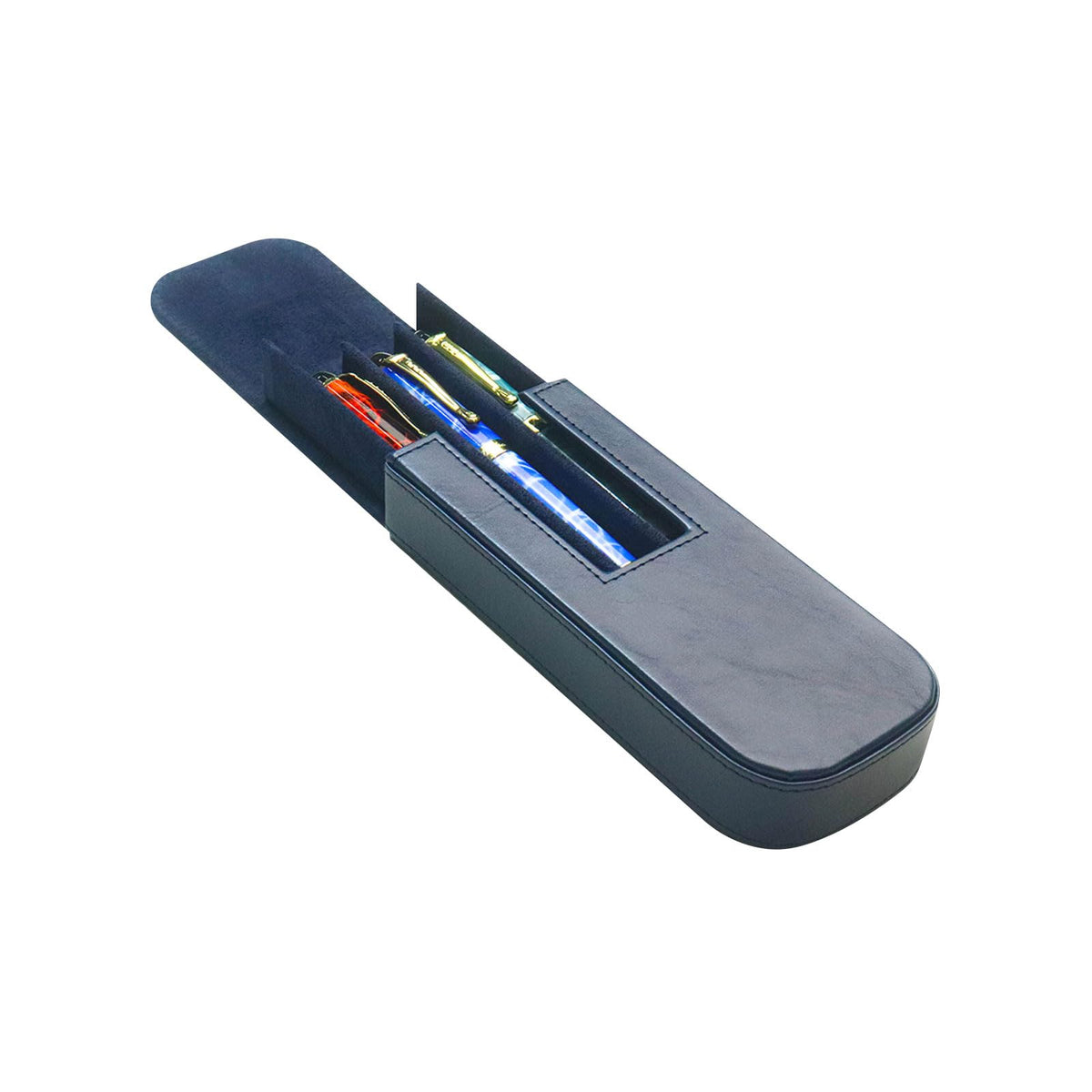 MIVLXLX Leather Triple Pen Case Pencil Pouch Holder for Three Fountain Ballpoint Rollerball Pens and Pencils Gift Choice for Man/Woman/Office (blue)
