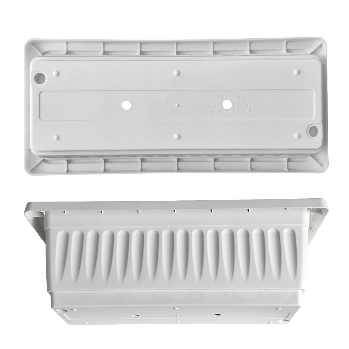 OUMUHE 19 Inch Rectangular Plastic Planters with Drainage and Matching Trays, Set of 2, Window Box Flower Pots for Indoor Outdoor Use (White)