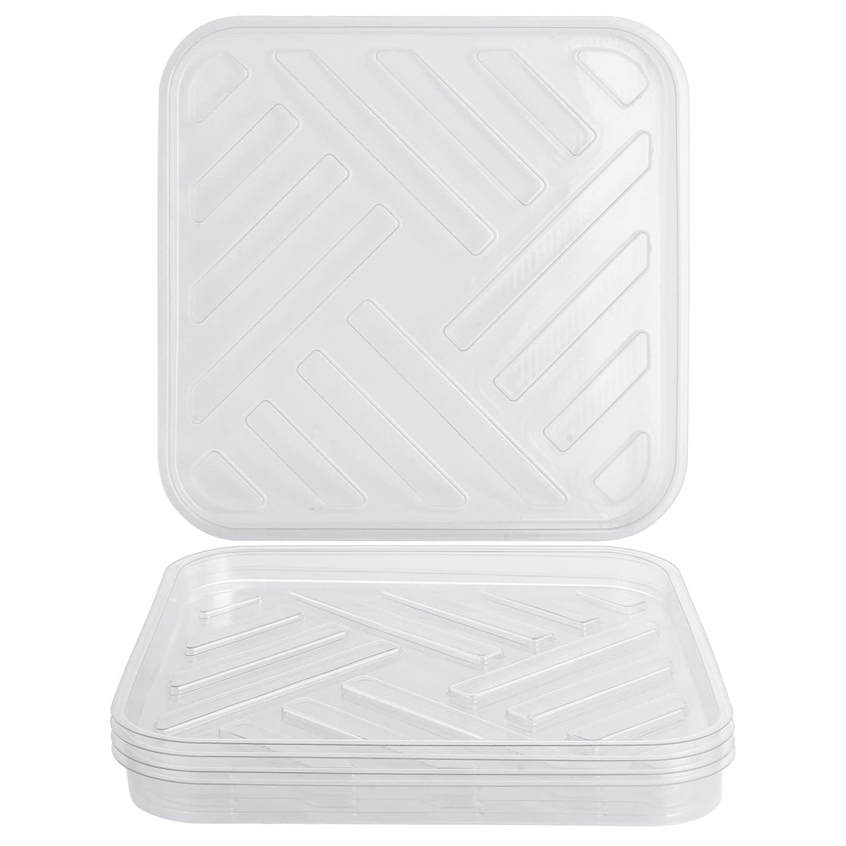 Idyllize 5 Pack 12 Inch of Plastic Plant Saucer, Square Clear Drip Trays for Indoors & Outdoor Plants, Durable Thick Saucer for Flower Pot (12")