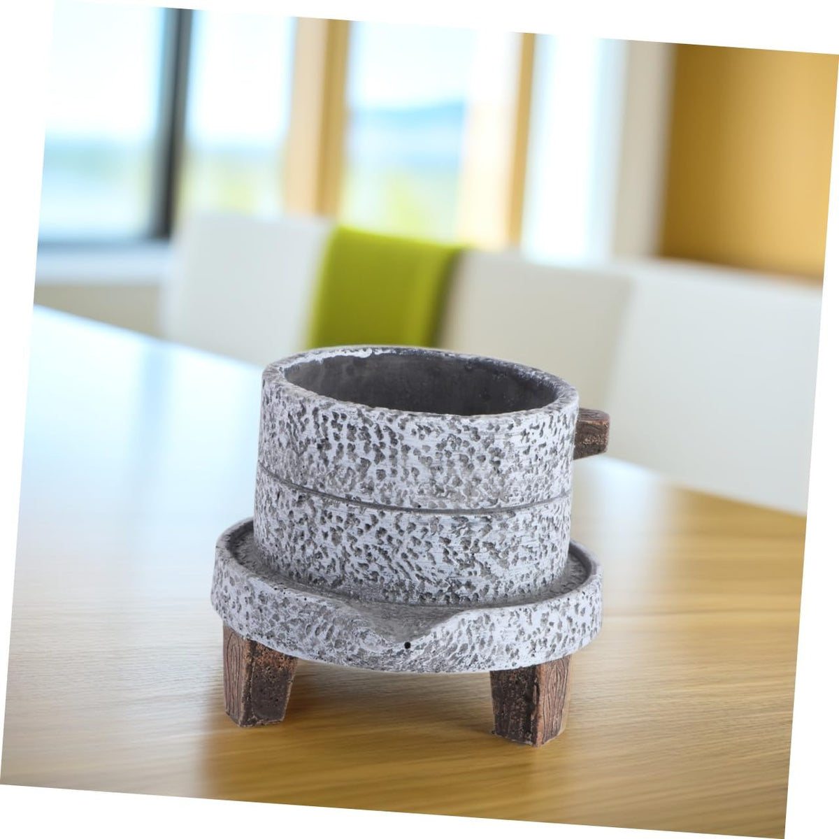 Happyyami Weathered Planter Large Stone Plant Pot Retro Cement Planter for Outdoor Indoor Garden Bonsai Pot Decorative