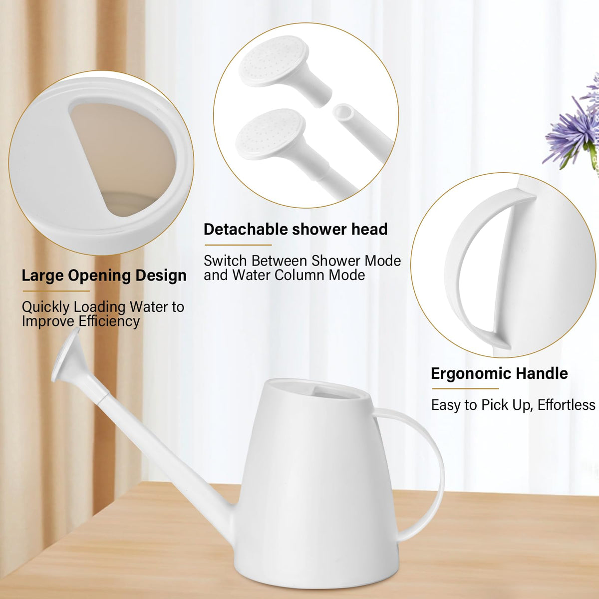 TTAOE GN Watering Can - for Indoor and Outdoor House Plant Garden - with Long Spout - 1/2 Gallon - White