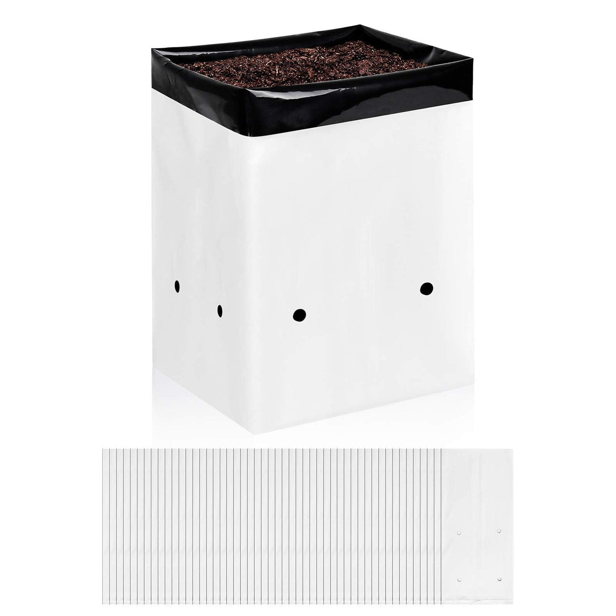 iPower GLGROWBAGFILM3X50 50-Pack 3 Gallon Black and White Grow Bags Panda Film Containers for Plants, Seedling and Rooting, Square Shape