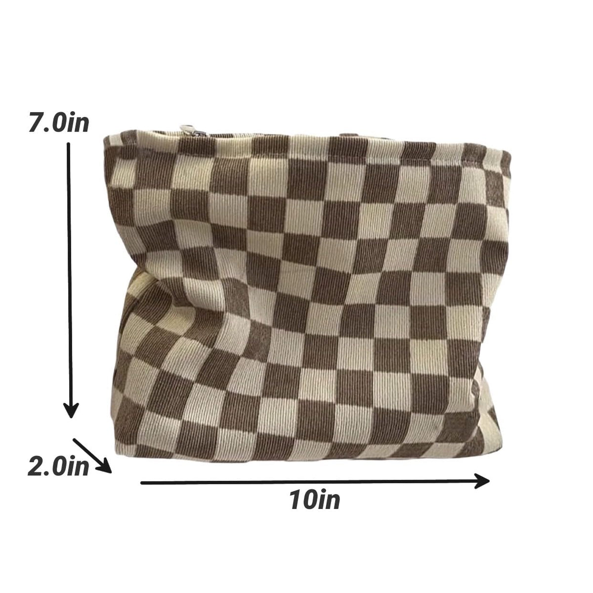 BIVIZKU Travel Checkered Makeup Bag, Corduroy Cosmetic Bag for Purse, Small Cosmetic Zipper Pouch Cute Travel Checkered Makeup Bag Gift for Women,Girls (woven checkered)