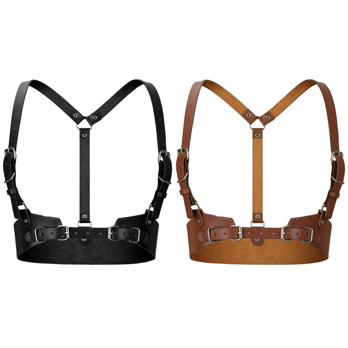 Hicarer 2 Pcs Women Leather Waist Belt Leather Harness for Women Fashion Body Chain Adjustable Waist Belt for Party Cosplay(Medium,Classic Style)