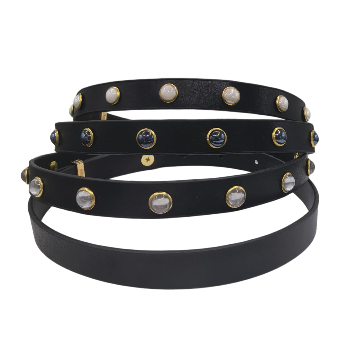 HOUGXD Black Leather Choker Necklace for Women, Goth Punk PU Leather Collar Choker, Adjustable 12-16.5 Inches Emo Alt Accessories Gothic Jewelry (Black chain gray beads)