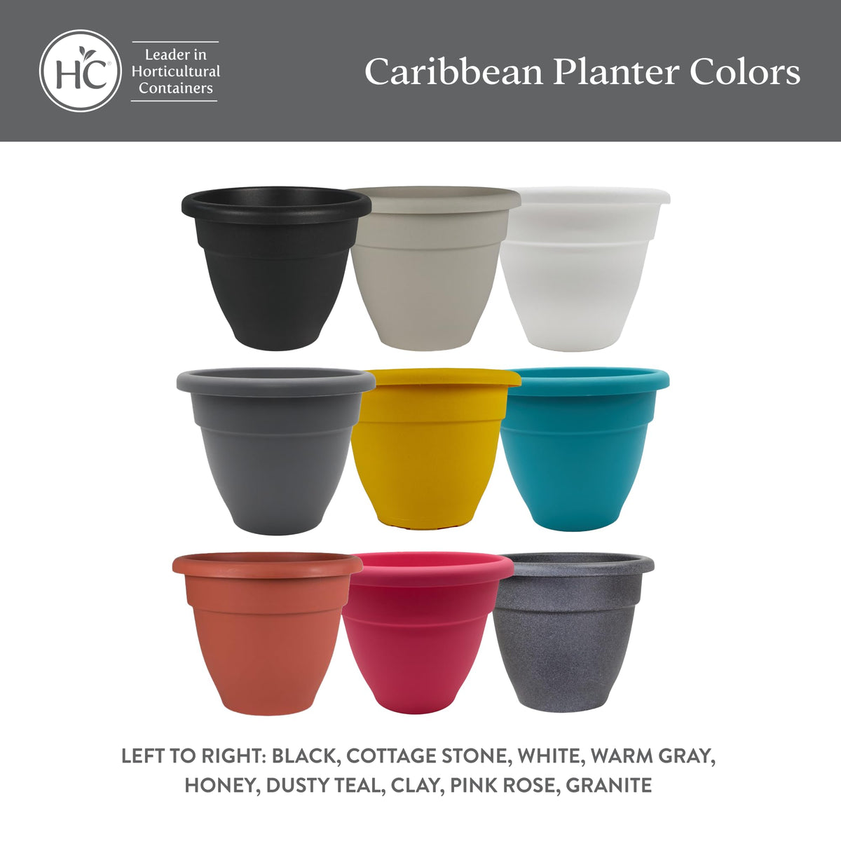 The HC Companies Caribbean Planter Pot - Outdoor & Indoor Plant Pot with Drainage Hole & Plug - Rolled Rim Plastic Pots for Plants & Flowers - Decorative Plant Pot (14" Black, Pack of 1)