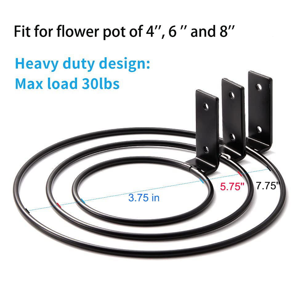 Plant Holder Ring 6 Inch Wall Mounted, 6 Pack Flower Pot Hangers Metal Plant Stand Hanging Bracket Basket Hooks