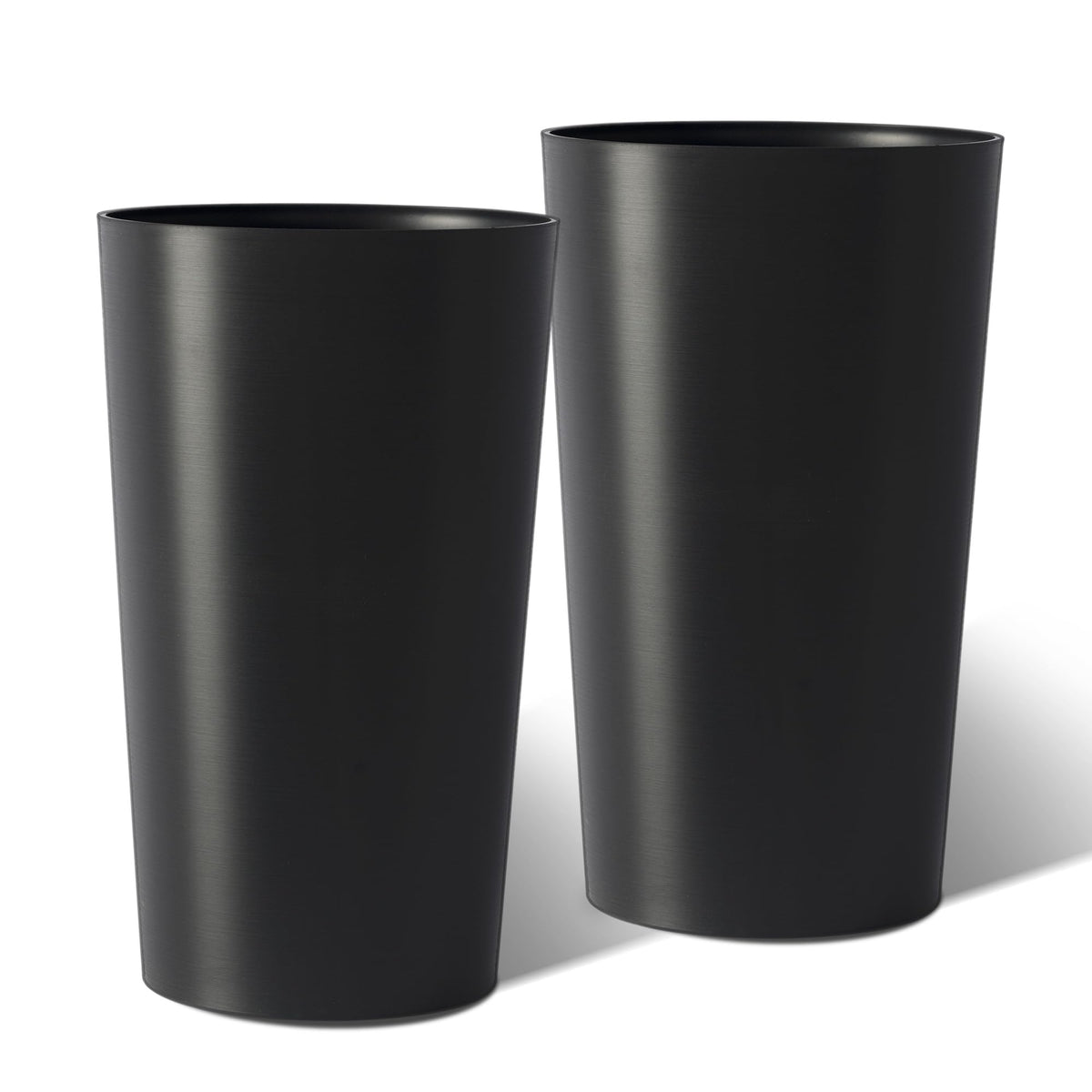 GDFStudio 21.7" Tall Planters Set of 2, Large Planter Pots with Drainage Holes, UV and Crack Resistant, Modern Matte Finish for Indoor Outdoor Balcony Patio Garden, Black