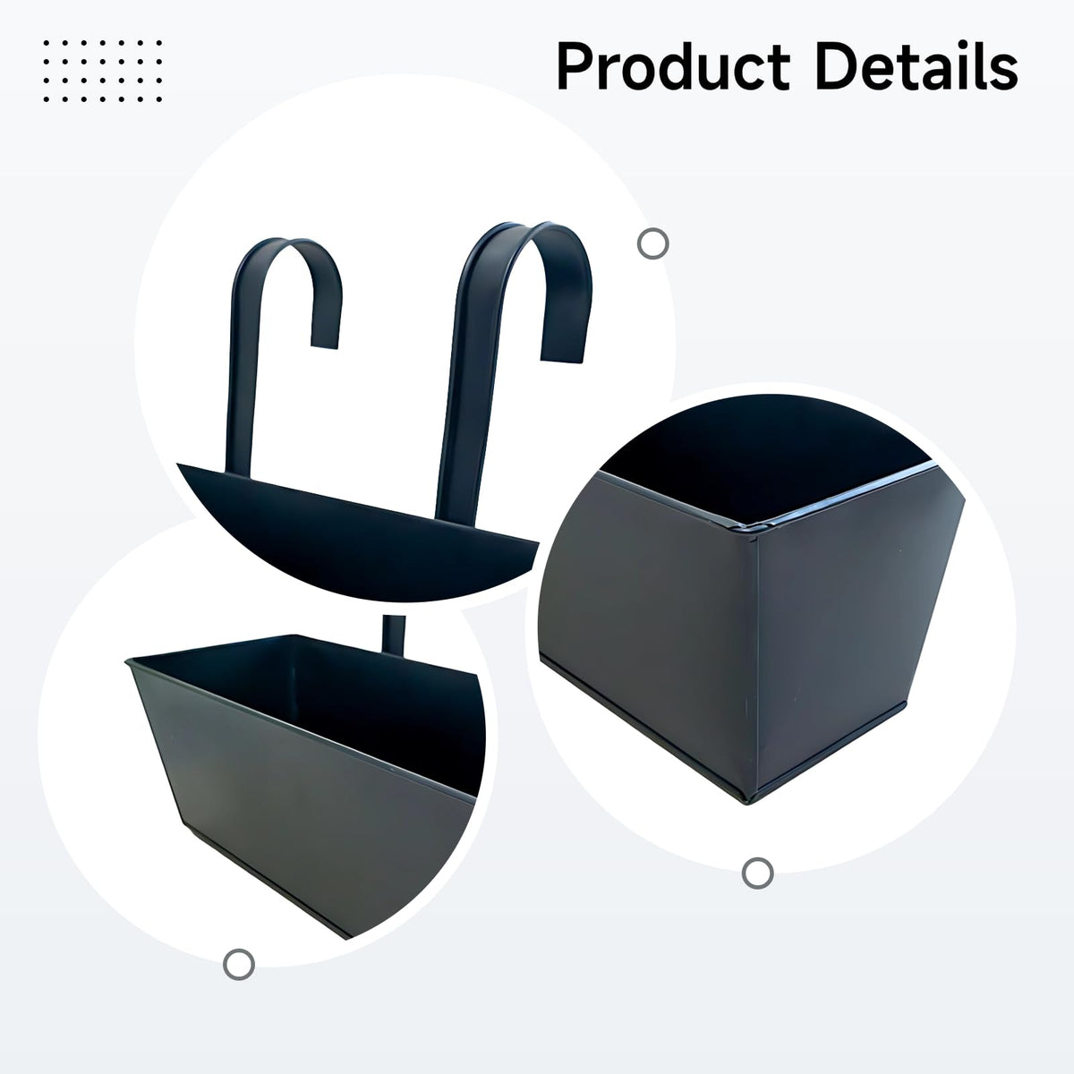 Tressify Outdoor Hanging Planter, 2 Pcs 16.3 in Black Metal Railing Planter Box, Iron Flower Pot with Drainage Holes