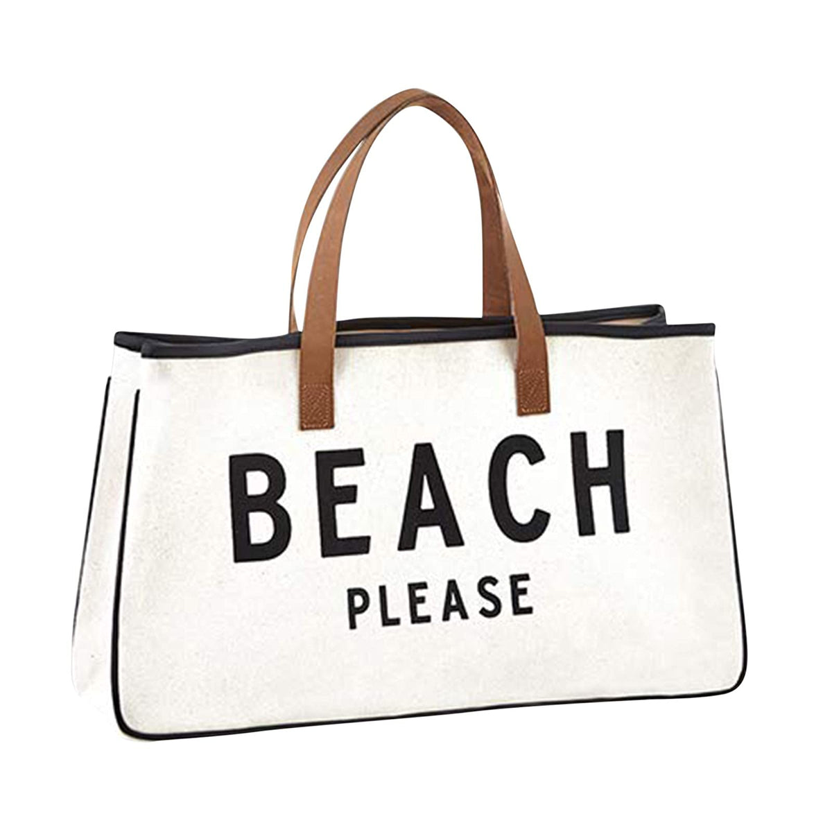 Santa Barbara Design Studio Womens Tote - Cotton Canvas Shoulder Bag with Leather Handles and Waterproof Lining, Large, Beach Please