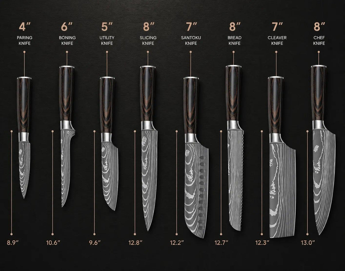 DRAGON ROIT Japanese Knives Set Damascus Pattern Chef Knife Set for Kitchen with Roll Bag, Sharp Stainless Kitchen Knife Set Brown Handle