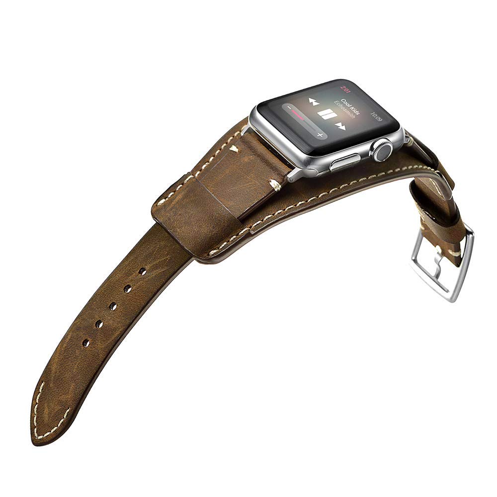 CooBES Compatible with Apple Watch Band 49/46/45/44mm/42mm(Series 3 2 1),Genuine Leather Bracelet Wristband Crazy Horse Cuff Strap Compatible iWatch Ultra/Ultra2 Series 10/9/8/7/6/5/4/3/2/1(Coffe)