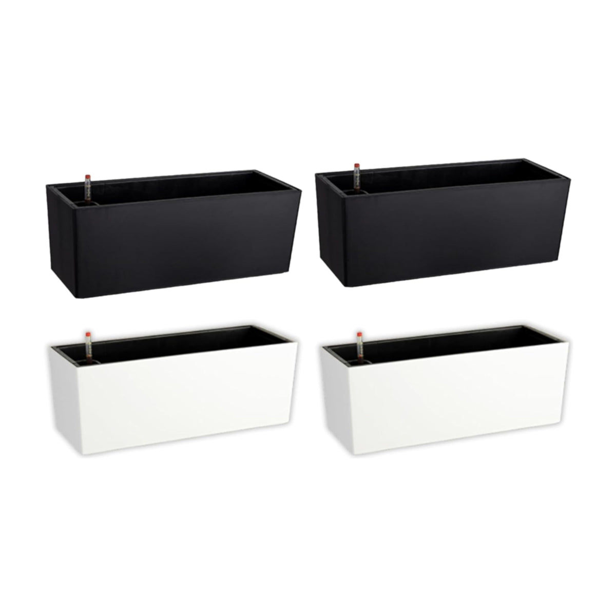 LaLaGreen Bundle - 4 Pack, 20 Inch Black and White Self Watering Hanging Planter Boxes Flower Pot, Rectangular Wall Mount, Indoor Vertical Garden Modern Window Sill Herb Trendy Outdoor Home Decor