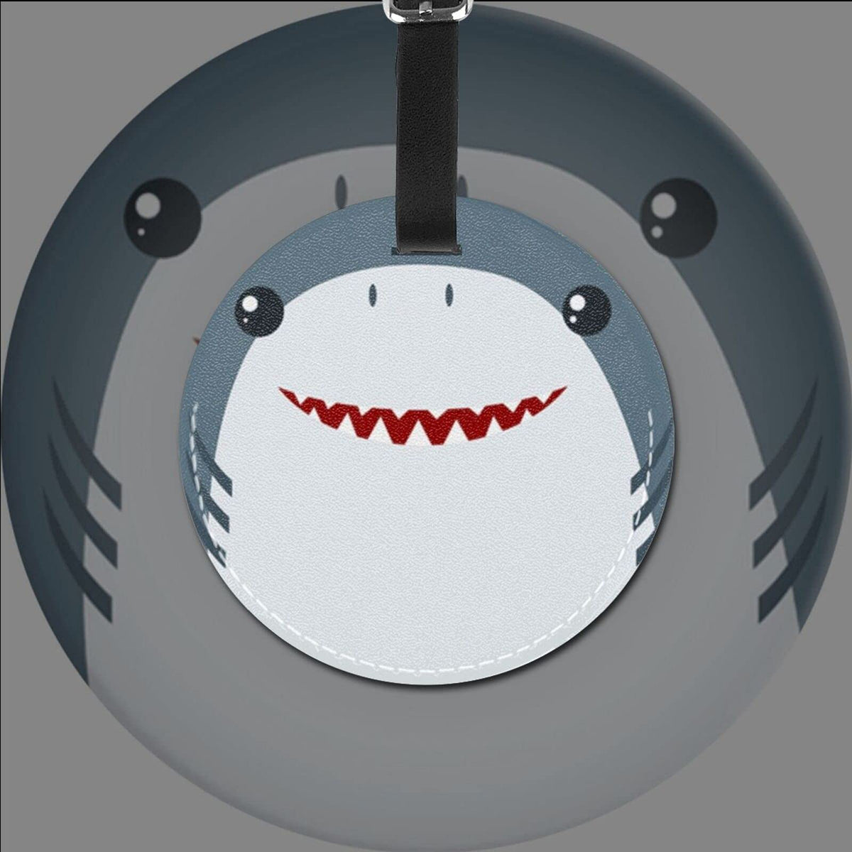 Luggage Tag Shark Face, Pu Leather Bag Travel Suitcases Id Identifier Baggage Label for Women Men Boys Girls