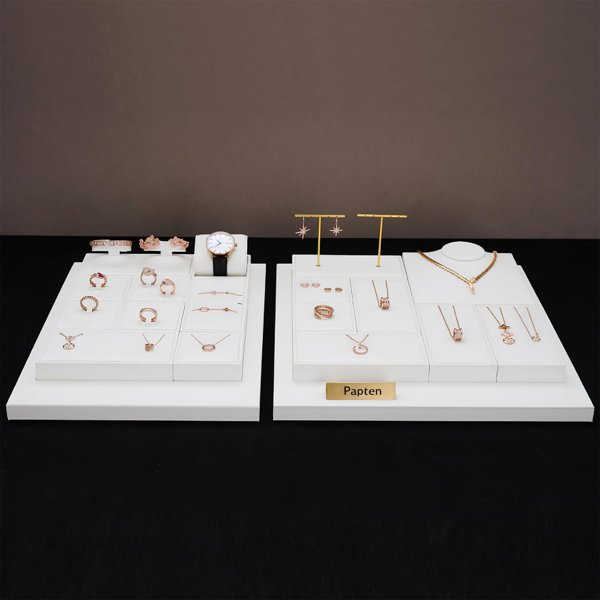 Papten 2 Slot PU Leather Necklace Jewelry Stand Pendant Drawer Jewelry Organizer Tray Bracelets Display Holder (White)