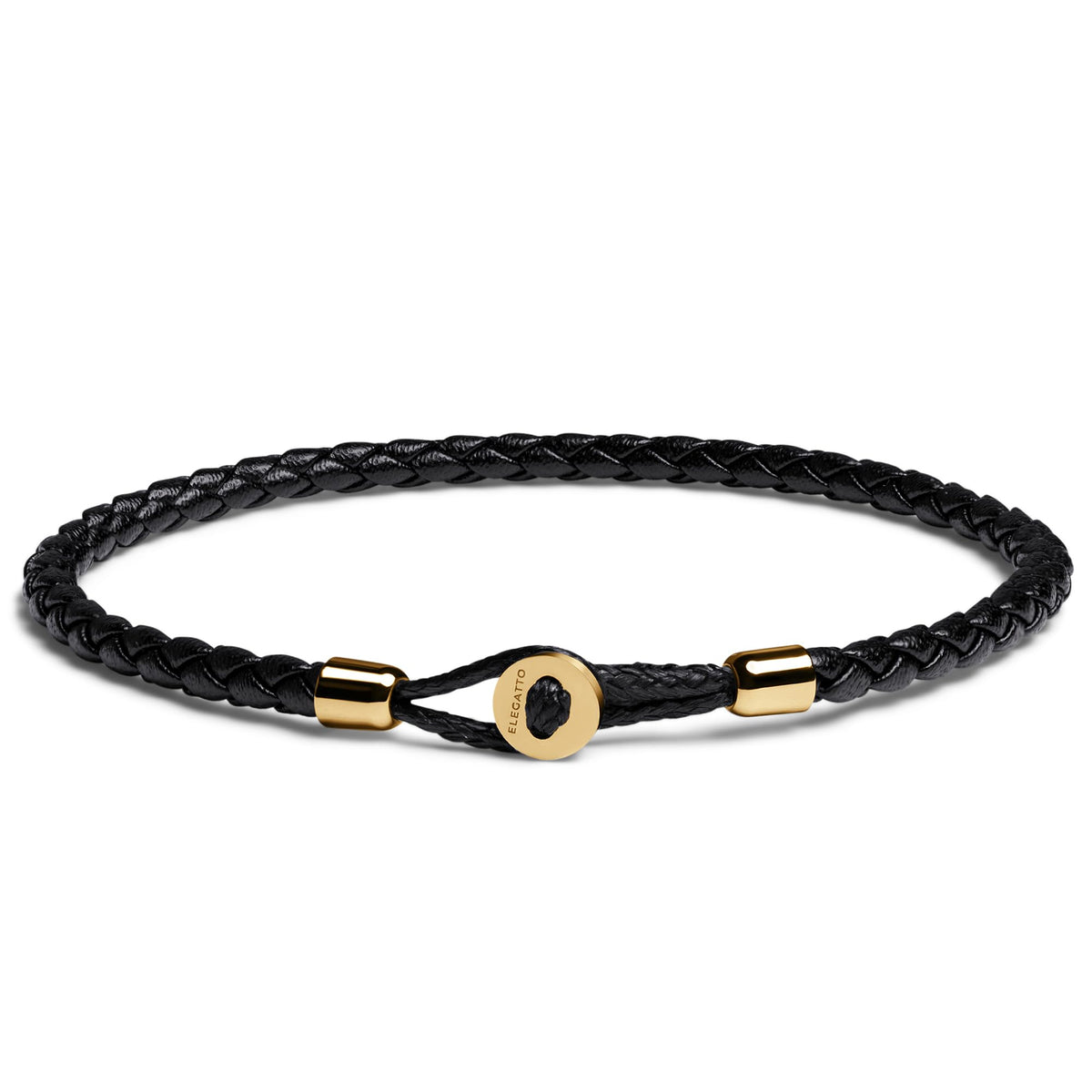 Elegatto Uno Premium Braided Leather Bracelet for Men | Full-Grain Leather with 18k Gold-Plated Stainless Steel Closure | Men’s Designer Bracelets | Gold Large