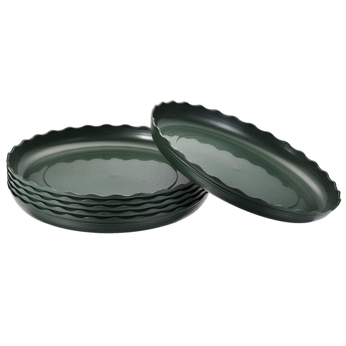 MECCANIXITY Plant Pot Saucer 14" Plastic Waved Round Flower Drip Tray for Indoor Outdoor, Green Pack of 6