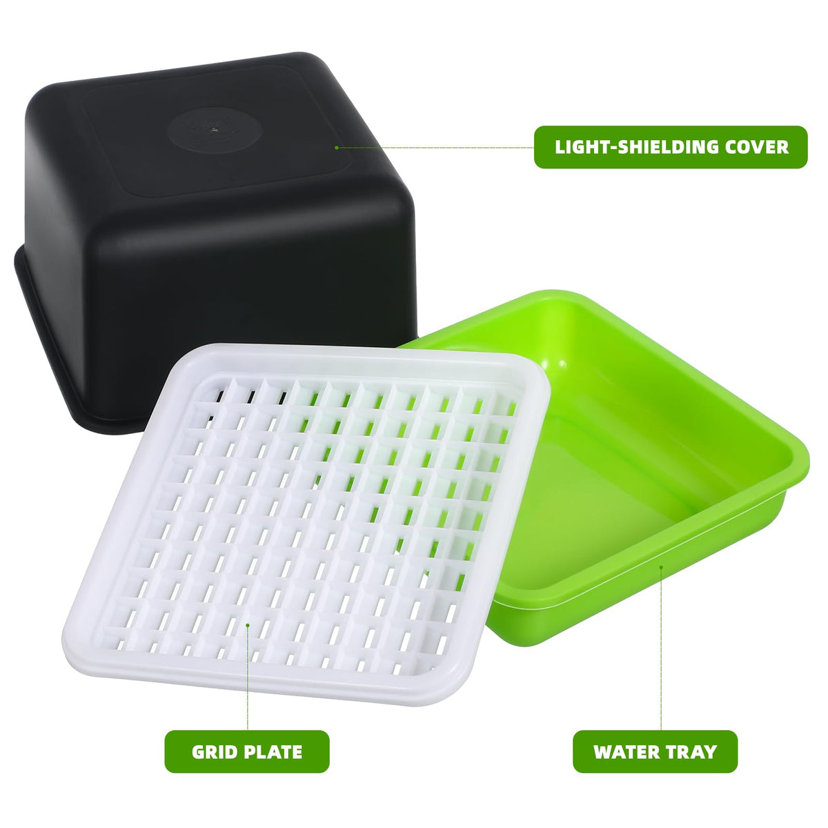 DOITOOL Peanut Sprouts Hydroponic Box 3Pcs Nursery Trays with Lid 6.69X6.69X6.10In Soil-Free Seed Germination Tray for Indoor Gardening and Home Plant Propagation