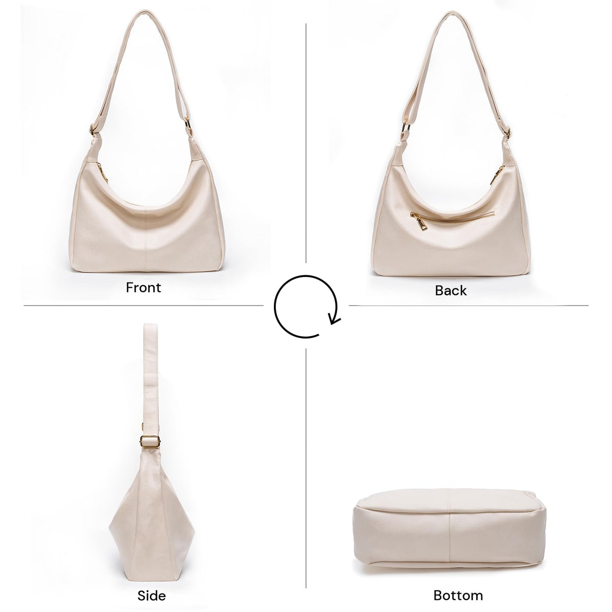 YDF Purses for Women Slouchy Shoulder Bag Hobo Bag Soft Vegan Leather Adjustable Wide Strap Crossbody Tote Multi Pocket Handbags (Beige)