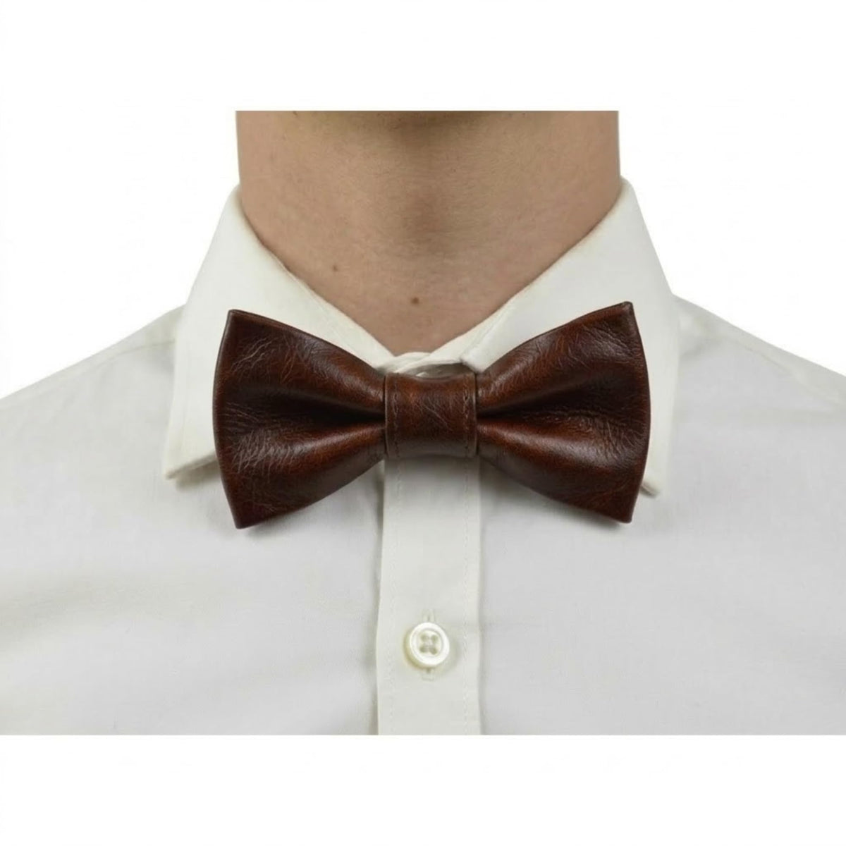 Handmade Genuine Lamb Leather Mens Bowtie Men - Skinny Solid Casual Business Wear Narrow Slim Bow Tie Party Wedding Gift (Espresso Brown, One Size)