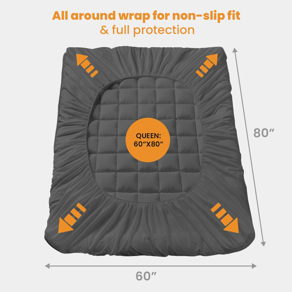 MATBEBY Queen Size Mattress Pad - Cooling Breathable Mattress Topper, Quilted Fitted Mattress Protector, Pillow Top Mattress Cover with 8-21" Deep Pocket, Machine Washable, Dark Grey, 60x80 Inches